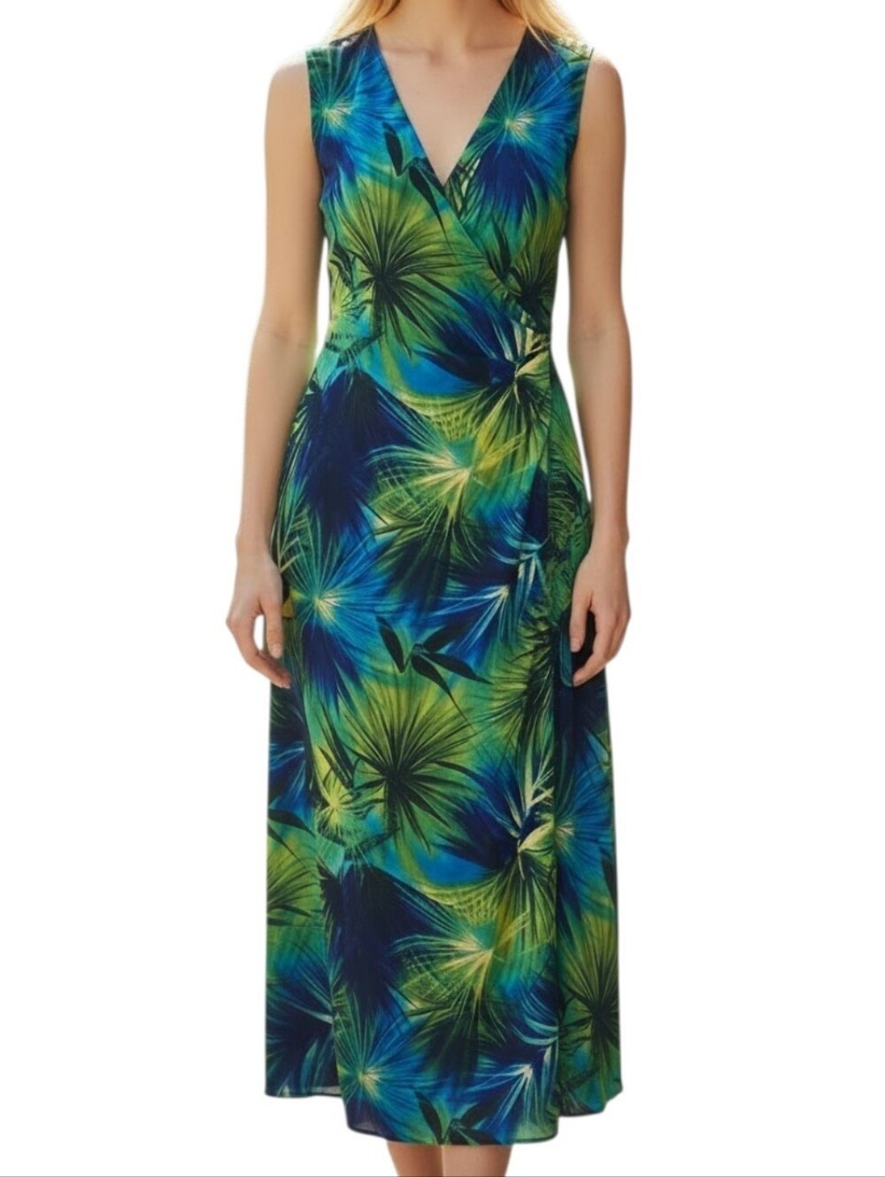 Tropical Palm Leaf Print Vintage 90s Ultra Maxi Dress